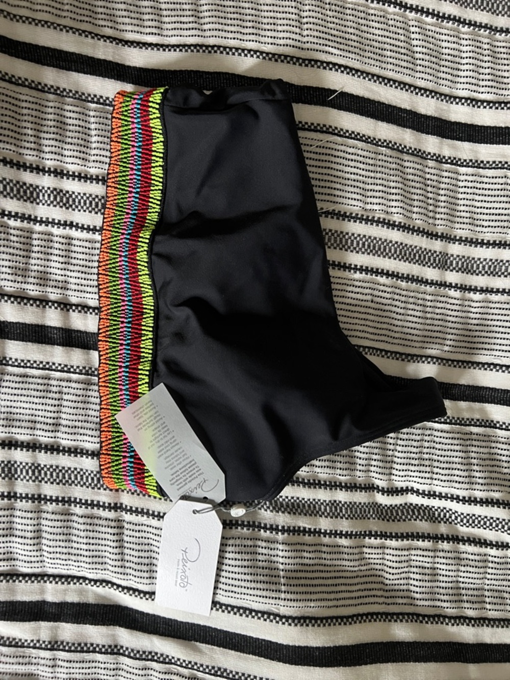 Peixoto Black High-Waist Bikini Bottom with Neon Tribal Band